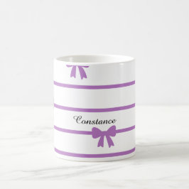 Rayures lavande nœuds coquette avec prénom コーヒーマグカップ