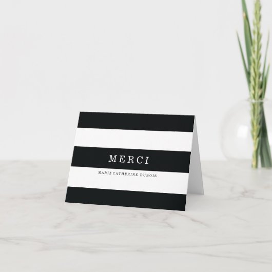 Rayures Noires Modernes Merciの献立表 サンキューカード (正面)