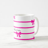 Rayures roses fuchsia nœuds coquette コーヒーマグカップ (正面右)