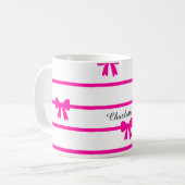Rayures roses fuchsia nœuds coquette コーヒーマグカップ (正面左)