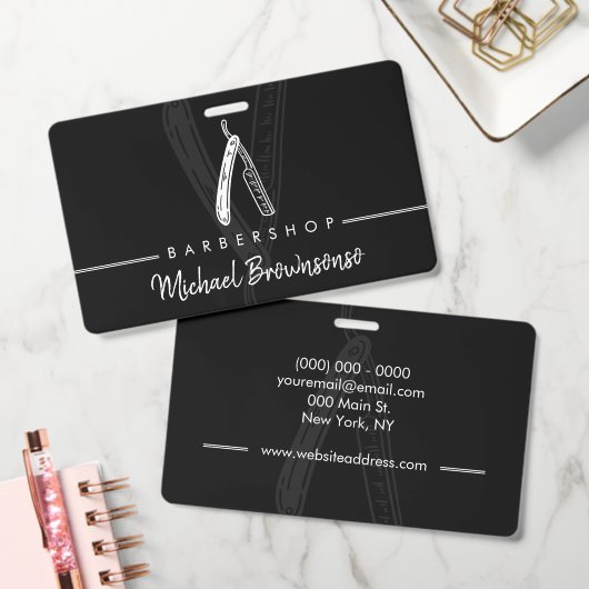 Razor Barber shop black logo simple バッジ (オフィス)