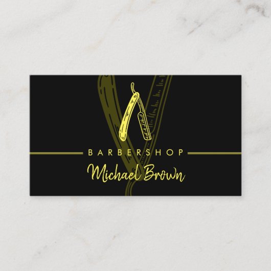 Razor BarberShopロゴブラックイエロー 名刺 (正面)