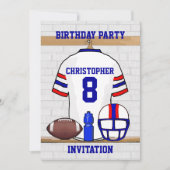 RBのフットボールのジャージーのパーソナライズで白い誕生日 招待状 (正面)