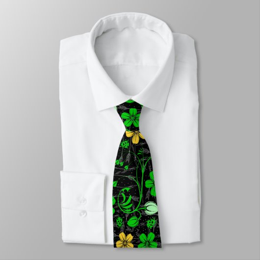 RB02.Reborn Flowers Pattern Layered.Black BG ネクタイ (タイ)