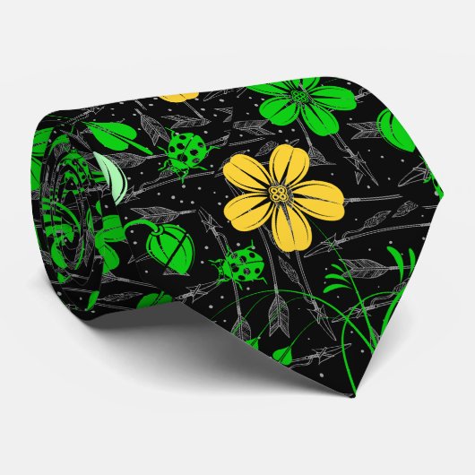 RB02.Reborn Flowers Pattern Layered.Black BG ネクタイ (ロール)