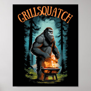 Rbecue Grillerおもしろいシャツ – Bigfoot Grilling Sasq ポスター