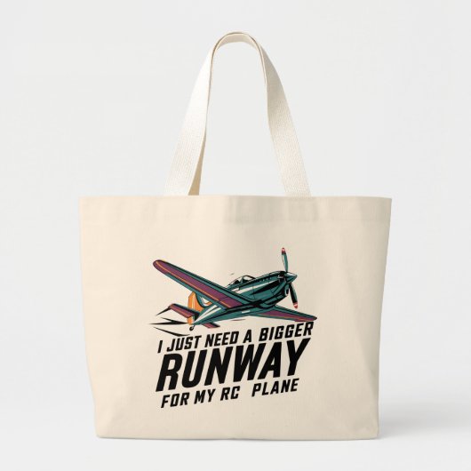 RCの飛行機に大きな滑走路が必要おもしろい ラージトートバッグ (正面)