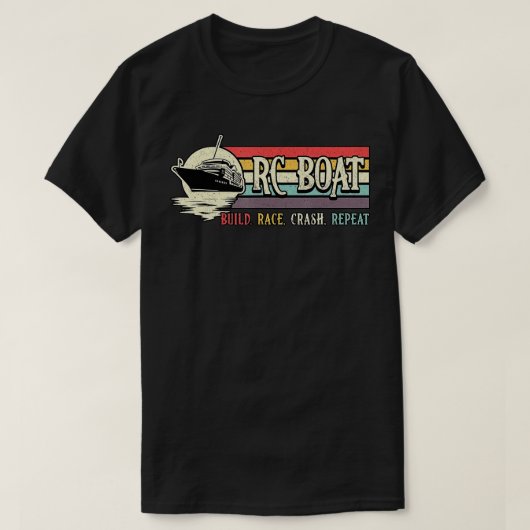 RCボート構築レースのクラッシュを繰り返しリモートヴィンテージRC Tシャツ (デザイン正面)