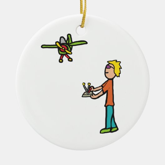 RC型飛行機飛んでいる セラミックオーナメント (正面)