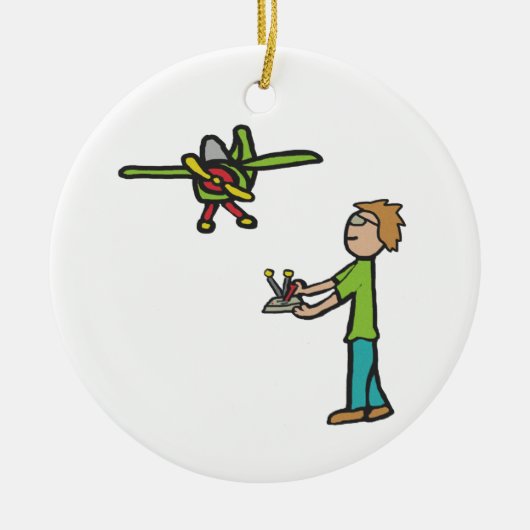 RC型飛行機飛んでいる セラミックオーナメント (正面)