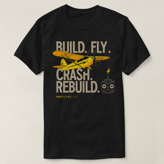 RC飛行機ギフト構築フライクラッシュ再構築イエローエアップ Tシャツ (デザイン正面)