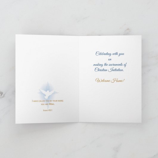 RCIAのお祝いのカトリック教の秘跡の記号 カード (内部)