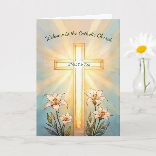 RCIA Name Welcome Catholic Church Cross Lilies カード (小さな植物)