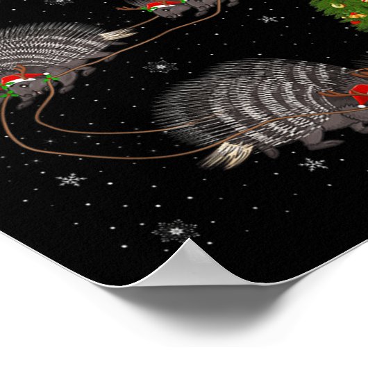 Rcune Santa Sleigh Flying Funny Magical Christmas  ポスター (角)