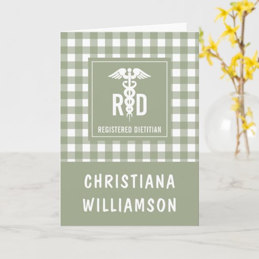 RD登パーソナライズされた録栄養士の格子模様 カード (黄色い花)