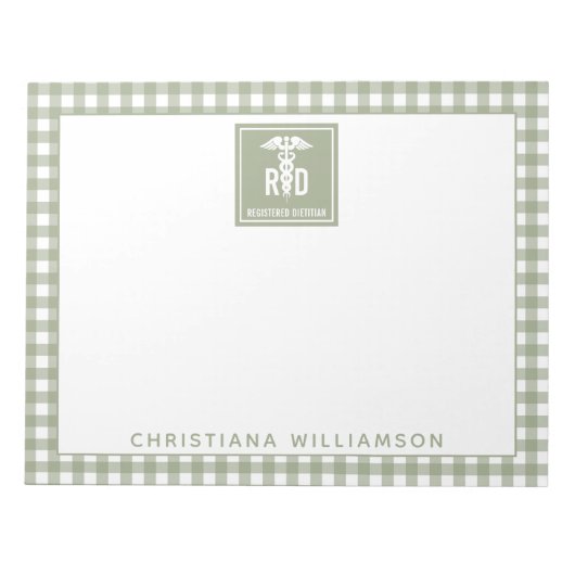 RD登パーソナライズされた録栄養士の格子模様 ノートパッド (正面)