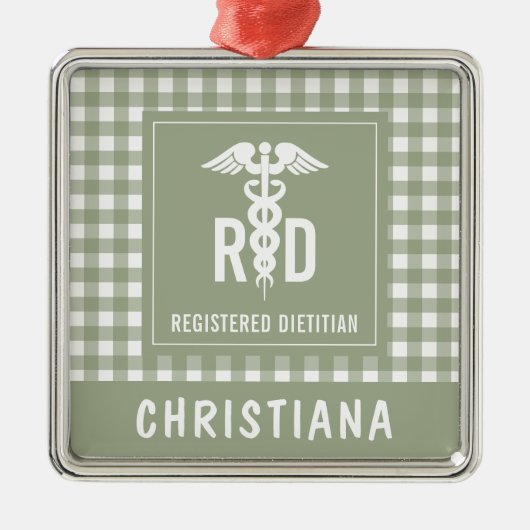 RD登パーソナライズされた録栄養士の格子模様 メタルオーナメント (正面)