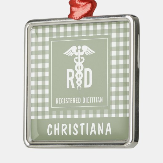RD登パーソナライズされた録栄養士の格子模様 メタルオーナメント (左)