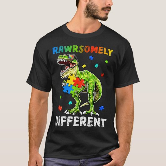Rd絶滅危急違う恐竜自閉症の認識 Tシャツ (正面)