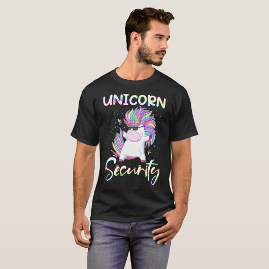 RD Unicorn Security Rainbow Muscle Manly Funny Tシャツ (正面フル)