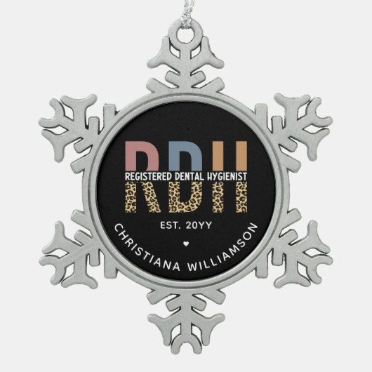 RDH登カスタム録歯科衛生士ギフト スノーフレークピューターオーナメント (正面)