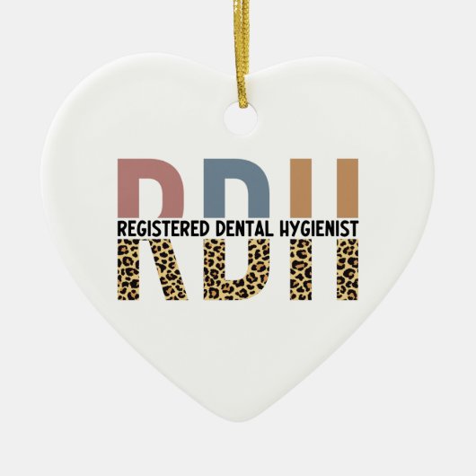 RDH登録歯科衛生士レオパードタイポグラフィ セラミックオーナメント (正面)