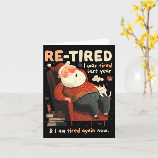 Re-tired Santa Definition Funny  カード (黄色い花)
