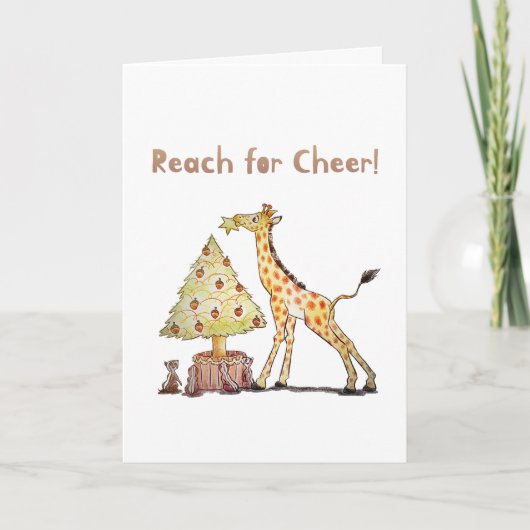 Reach for Cheer! Giraffe Christmas Art Card サンキューカード (正面)