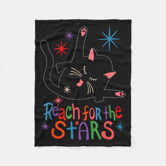 Reach For The Stars Funny Cat  フリースブランケット (正面)