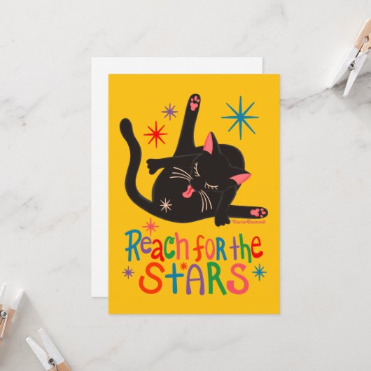 Reach for the Stars Funny Cat Butt Pun カード (正面/裏面インサイチュ)