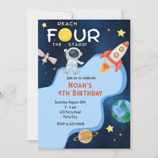 Reach Four The Stars 4th Birthday Invitation Space 招待状 (正面)