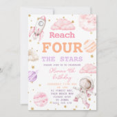 Reach Four The Stars Girl Space 4歳の誕生日 招待状 (正面)