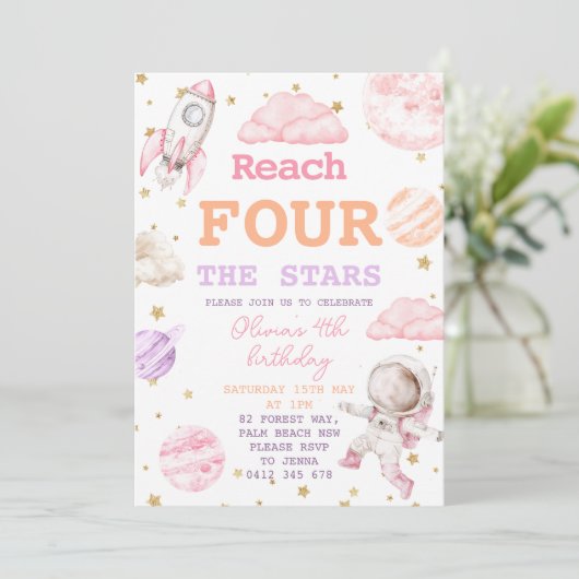 Reach Four The Stars Girl Space 4歳の誕生日 招待状 (スタンド正面)