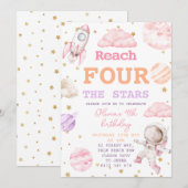 Reach Four The Stars Girl Space 4歳の誕生日 招待状 (正面/裏面)