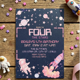 Reach Four the Stars Pink Space 4th Birthday 招待状