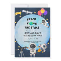 Reach FOUR the Stars - Twin 4th Birthday Invitatio
