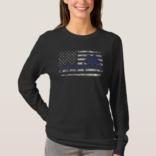 ReactjsハートビートレトロUSフラグJavascriptプログラム Tシャツ (正面)