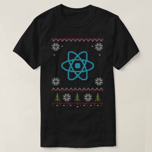 ReactJS JavaScriptプログラマ醜いセーターのクリスマス Tシャツ (デザイン正面)