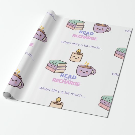Read And Recharge Wrapping Paper Kawaii Book Lover ラッピングペーパー (アンロールド)