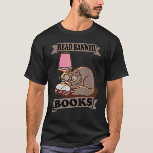 Read Banned Books Cat Book Reading  Literature Tシャツ (正面)