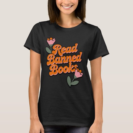 Read Banned Books Retro Minimalist Floral Bookworm Tシャツ (正面)