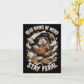 Read books be weird stay feral funny opossum カード (黄色い花)