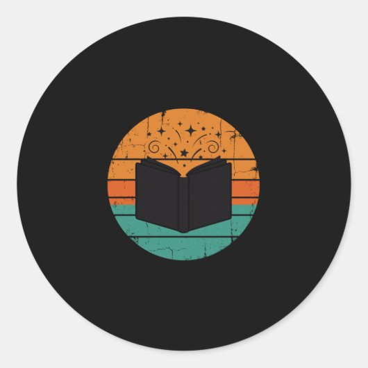 Read children's books funny vintage retro men ラウンドシール (正面)