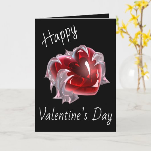 Read heart crystal happy Valentine’s Day card dark カード (黄色い花)