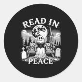 Read In Peace Ghost Reading Books Funny Halloween ラウンドシール (正面)