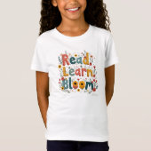 Read Learn Bloom – フォニックス フローラル デザイン Tシャツ (正面)