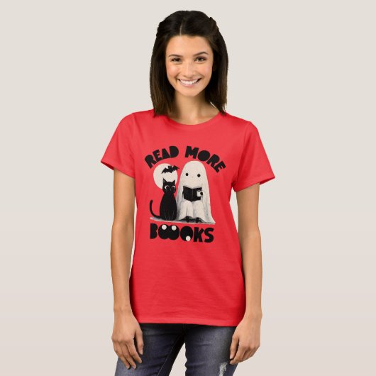 Read More BOOks Bookworm Ghost Reading Halloween Tシャツ (正面フル)