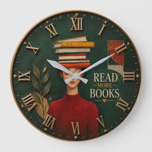 Read More Books Library Readers Teachers Gift ラージ壁時計 (正面)