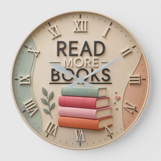 Read More Books Library Reading Nook Teacher Gif ラージ壁時計 (正面)