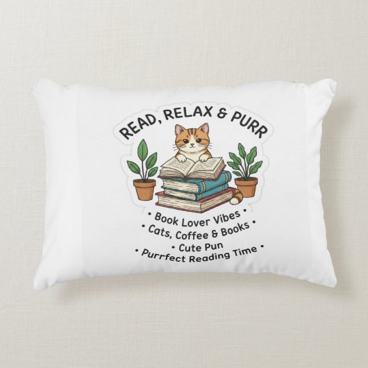 Read Relax & Purr – Cute Cat With Books Sticker |  アクセントクッション (正面)